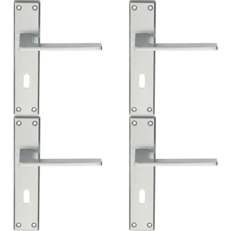 Image of Loops 4x Flat Straight Lever on Lock Backplate Door Handle 180 x 40mm Satin Chrome Multi