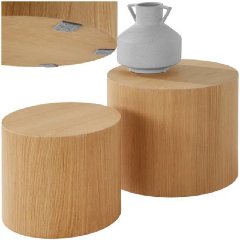 Image of Tectake Coffee Tables Danny - 2 Piece Set, Round, Oak Effect - Light Oak