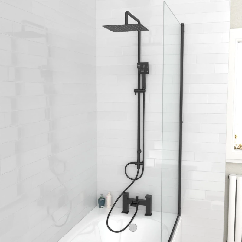 Image of Nes Home Square Shower Waterfall Mixer Tap, Handset & Riser Rail Kit Matte Black Unisex