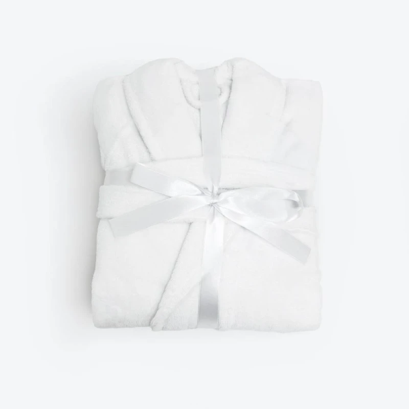 Image of Allure Bath Fashions Luxury Dual Textured Velour Dressing Gown, Towelling Bathrobe in White Size: Large/XL White Unisex L/XL