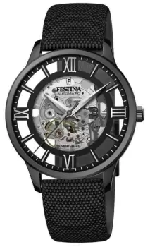 Image of Festina F20621/1 Mens Skeleton Automatic Black Nylon Watch