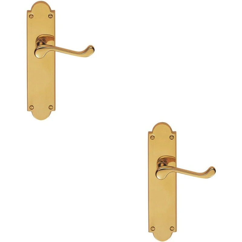 Image of Loops 2x PAIR Victorian Scroll Handle on Latch Backplate 205 x 49mm Polished Brass Metallics