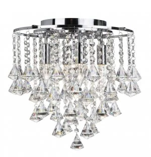 Image of 4 Light Flush Ceiling Light Chrome, Crystal, E14