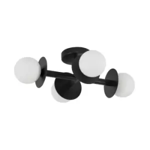 Image of Merano - Kentucky 4 Light Globe Ceiling Light Sandy Black Metal Opal Glass LED G9