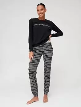 Image of Emporio Armani Bodywear Logo Printed Pyjama Set - Black