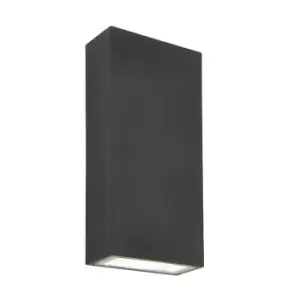Image of Morti Integrated LED 2 Light Outdoor Up Down Wall Light Textured Dark Matt Anthracite, Glass IP44