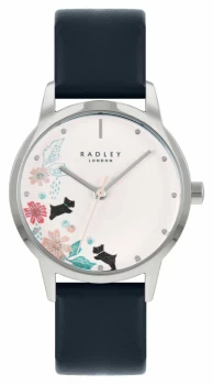 Image of Radley Womens Blue Leather Strap White Floral Dial Watch