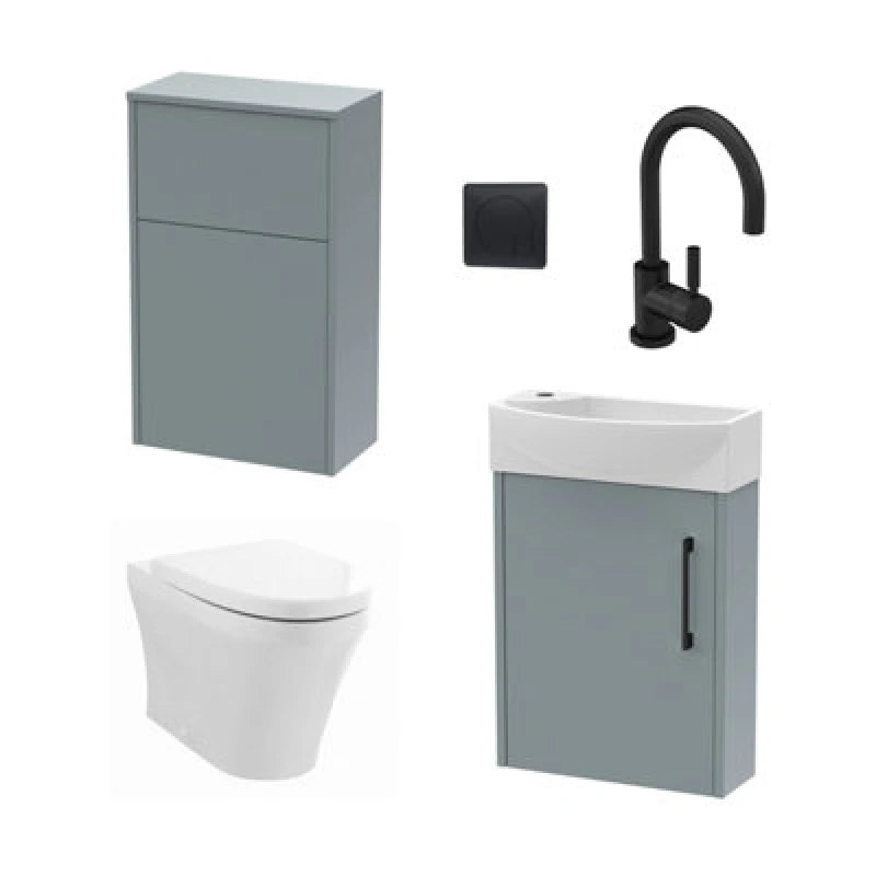 Image of Balterley Right Wall Hung Vanity WC Cistern Toilet Tap Grey Black 440mm Grey