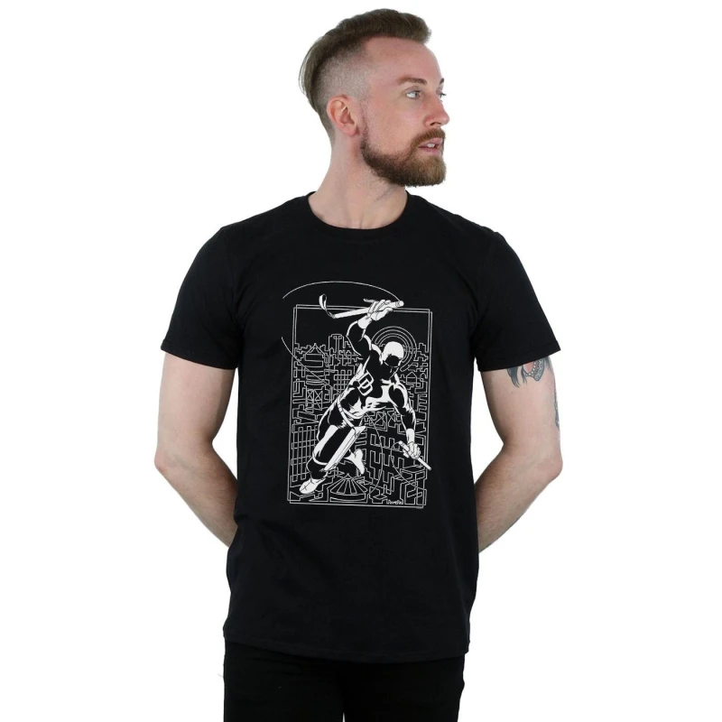 Image of Marvel Marvel Men Daredevil Silhouette T-Shirt in Black Size: Small Black S Male 5057981593286