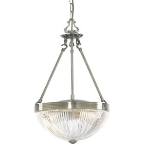 Image of 2 Light Ceiling Pendant Antique Brass, Ribbed Glass, E27