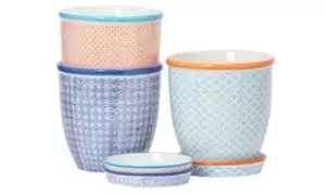 Image of Porcelain Flower Pot With Drip Tray: Blue Print/One