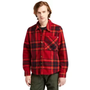 Image of Timberland Mens Plaid Fleece Overshirt In Red Red, Size S