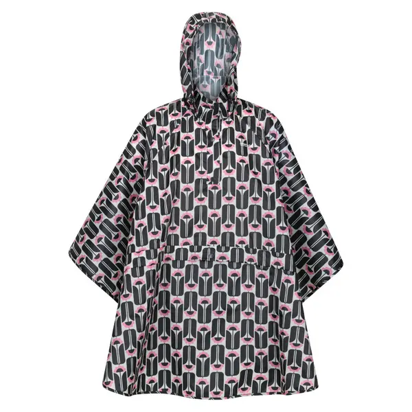 Image of Regatta Womens Orla Festive Lightweight Packaway Poncho One Size Black Tall Flowers RWW435-WLU-ONE