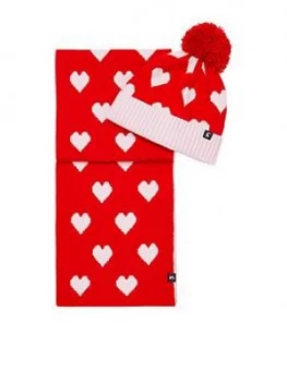 Image of Joules Girls Snowy Spotted Hat and Scarf Set - Red