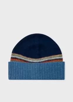 Image of Paul Smith Navy 'Signature Stripe' Intarsia Lambswool-Mohair Beanie