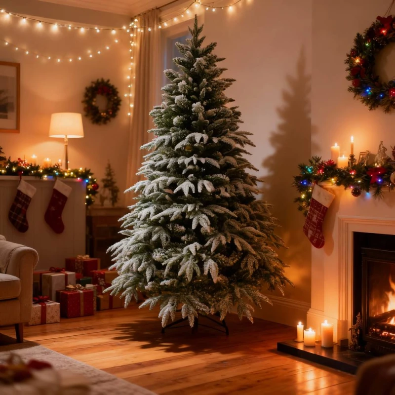 Image of Shatchi 10FT Green Lapland Snow Covered Christmas Tree in White White Unisex