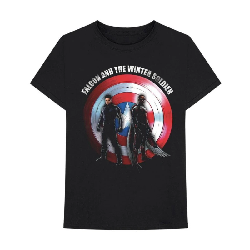 Image of The Falcon and The Winter Soldier Mens Shield Cotton Logo T-Shirt in Black Size: Medium Black Male M