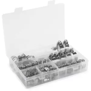 Image of Adjustable Hose Clips x71 Assorted & Storage Box and Z Tool Silver - Pukkr
