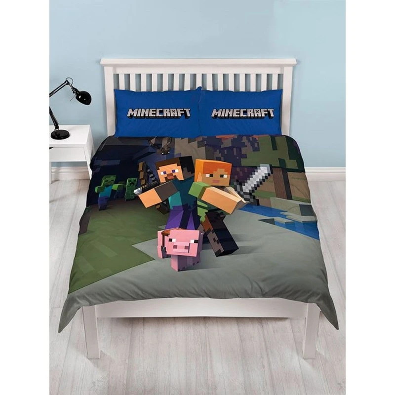 Image of Minecraft Minecraft Reversible Duvet Cover Set in Light Blue Size: Double Light Blue Double Unisex 5063574220729