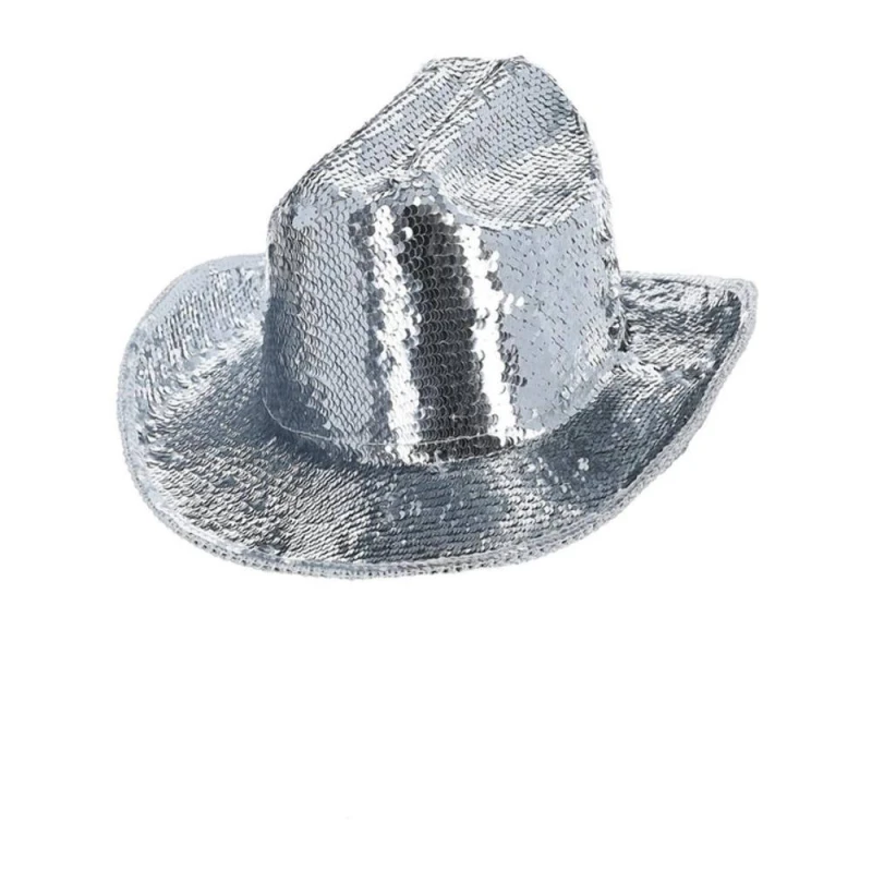 Image of Smiffys Womens Fever Deluxe Sequin Cowboy Hat in Silver Silver Female One Size