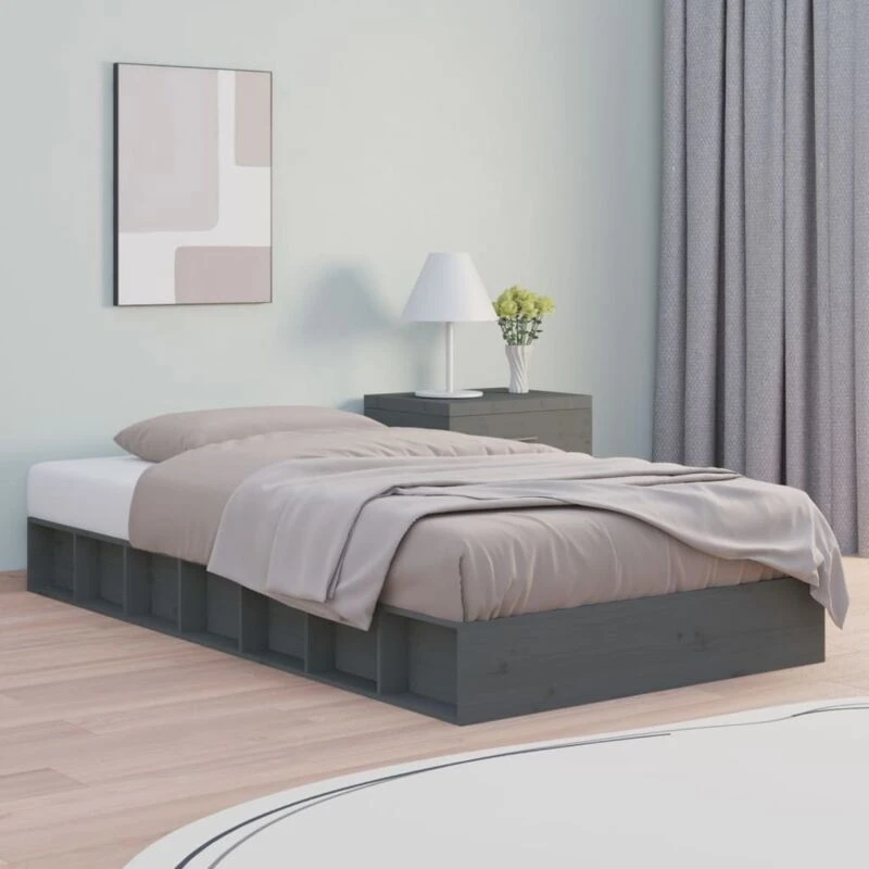 Image of Vidaxl Bed Frame Grey 75X190 Cm Small Single Solid Wood, Grey 820698