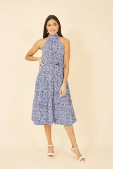 Image of Blue Ditsy Floral Halter Gypsy Dress