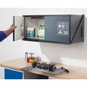 Image of asecos Type 30 hazardous goods wall mounted storage cupboard, fire resistant, without lock, external dimensions HxWxD 482 x 995 x 470 mm