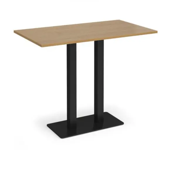 Image of Eros Eros rectangular poseur table with flat Black rectangular base and twin uprights 1400mm x 800mm - oak EPR1400-K-O