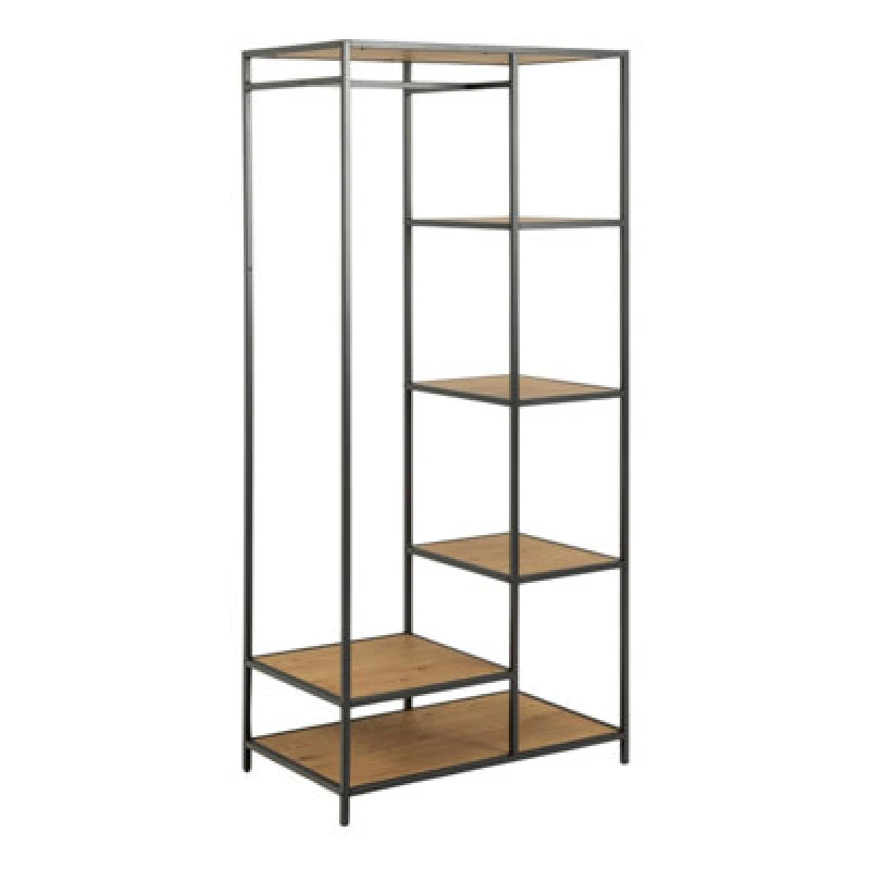 Image of Furniture To Go Seaford Black Metal Clothes Rack With 5 Oak Shelves