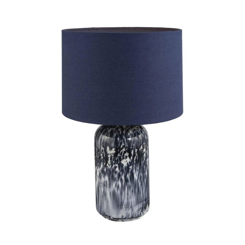 Image of Happy Homewares Modern Navy Blue & Smoked Grey Marble Snowflake Glass Table Lamp with Shade in Midnight Midnight Unisex