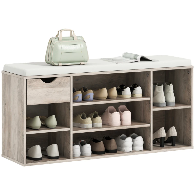 Image of HOMCOM Shoe Storage Cabinet Bench w/ Cushion Adjustable Shelves Grey 837-167V70GY
