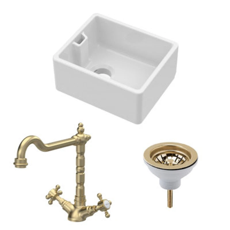 Image of Balterley Compact Single Bowl Belfast Sink, Strainer Waste & French Classic Tap Bronze