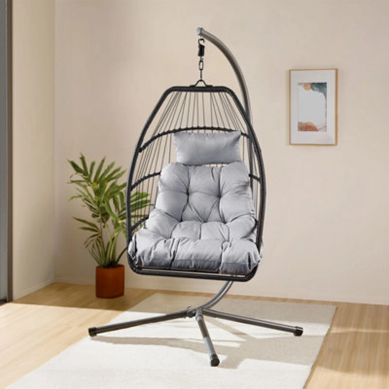 Image of Home Republic Miami Hanging Egg Chair With Cushion Black
