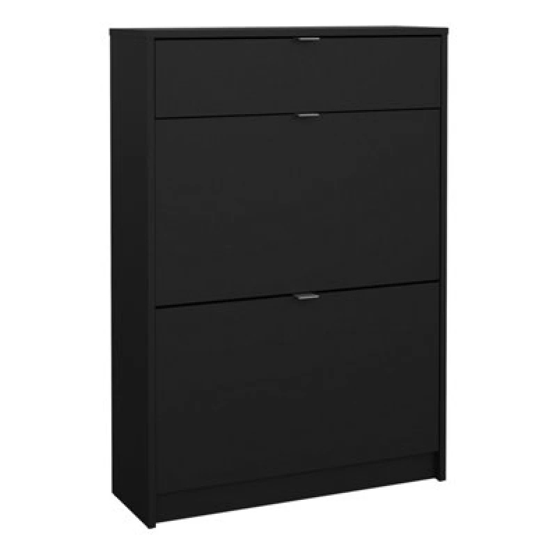 Image of Furniture To Go Shoes Shoe Cabinet 2 Flip Down Doors + 1 Drawer In Matt Black