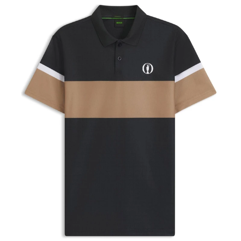 Image of Boss The Open 25 Paddy Grid Pattern Polo Shirt Black male S