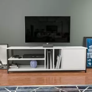 Image of Decorotika - Oneida Decorative tv Stand, tv Unit, tv Cabinet Storage With Open Shelves And Cabinet - Black And White - Black / White