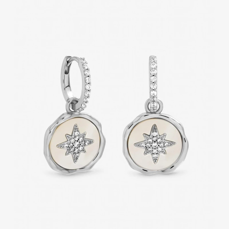 Image of Inicio Sterling Silver Plated Mother of Pearl Charm Hoops Hoop Earrings One Size Silver 41283211000