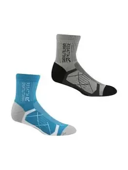 Image of Regatta 2 Pack of Outdoor Active Socks - Grey/Blue, Grey/Blue, Size 6-8, Women