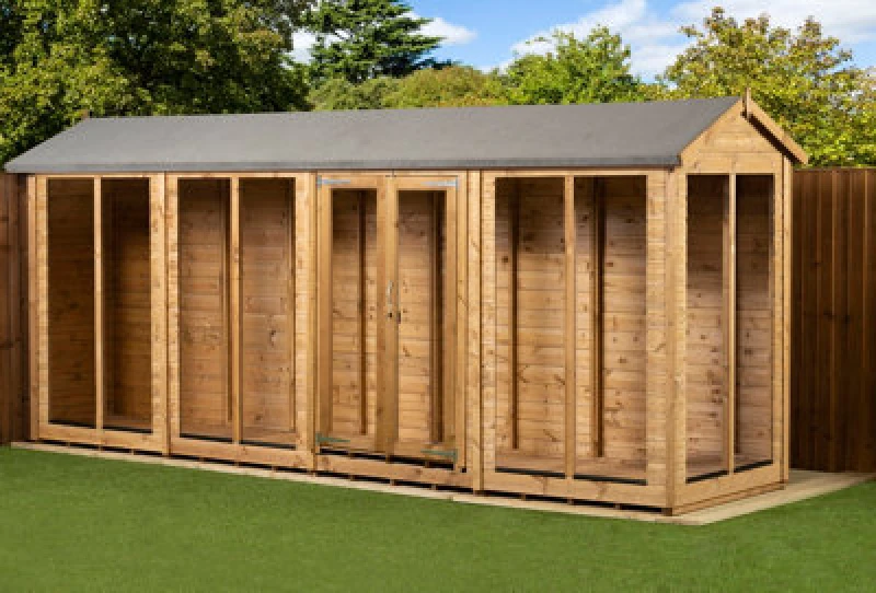 Image of Empire Sheds Empire Pent Summerhouse 16X4 Dipped Treated Tongue And Groove Wooden Garden Shed Double Door (16' X 4' / 16ft X 4ft) (16X4)