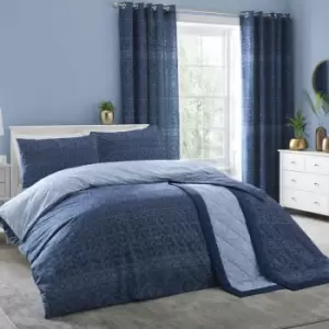 Image of Dreams & Drapes Rohini Print Easy Care Reversible Duvet Cover Set, Blue, Single