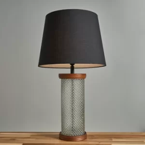 Image of Gianni Wood and Clear Glass Table Lamp with Large Black Aspen Shade
