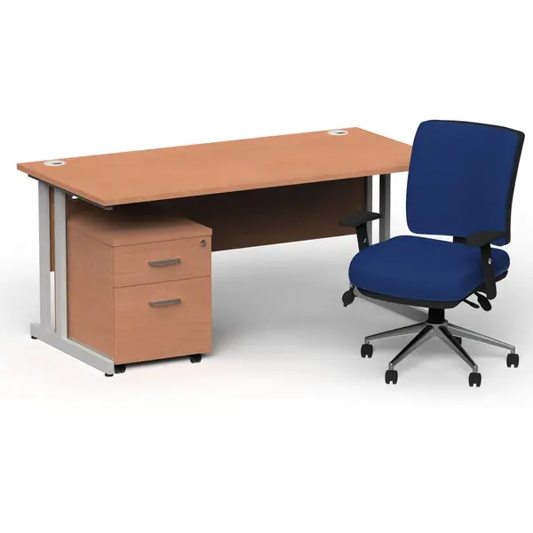 Image of Dynamic Office Solutions Impulse 1800mm Cantilever Straight Desk With Mobile Pedestal and Chiro Medium Back Blue Operator Chair BUND1253