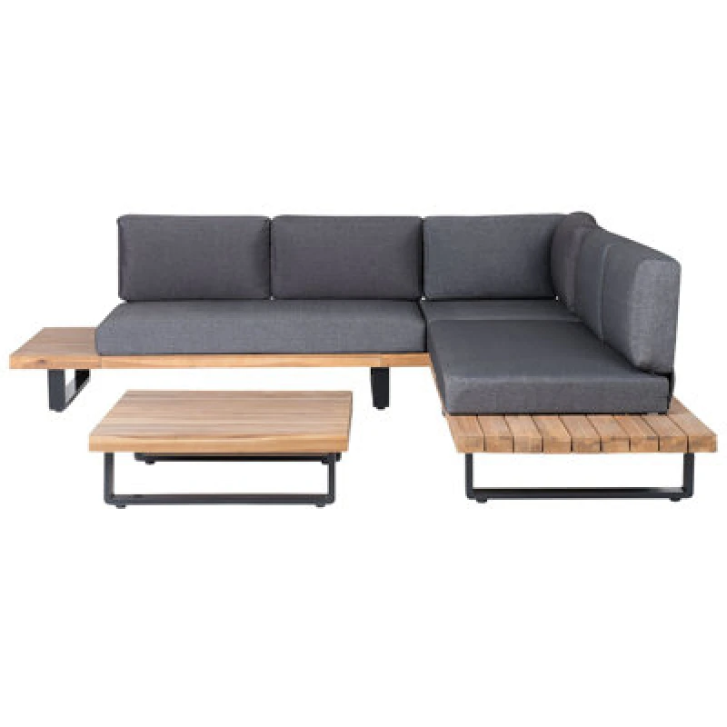 Image of Beliani Garden Corner Sofa With Table 5 Seater Mykonos Right Hand Certified Acacia Wood Dark Grey