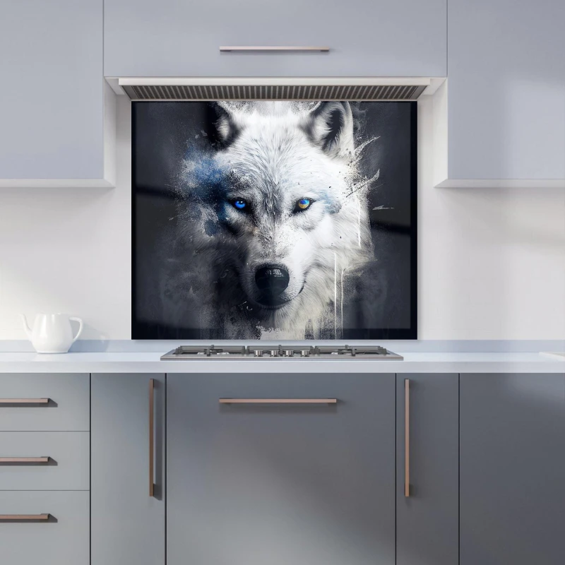 Image of Warren Reed - Designer White Wolf Face Splashart Dark Backgrouns Kitchen Splashback Size: 700mm x 650mm White Unisex 700mm x 650mm