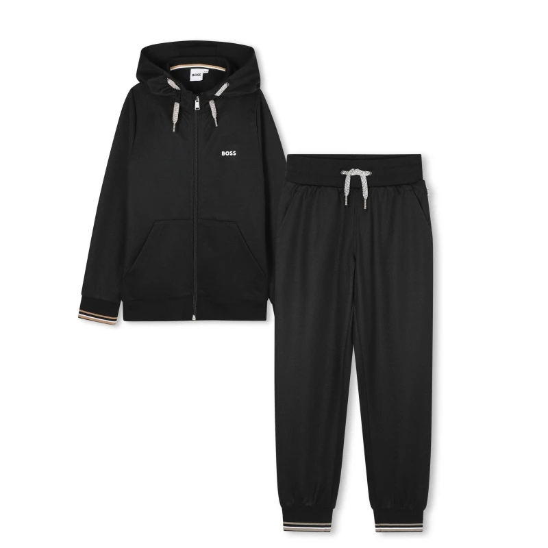 Image of Boss Kids Full Zip Closed Hem Tracksuit Joggers Closed Hem Poly Tracksuit Bottoms 4 Yrs Black 56025403135