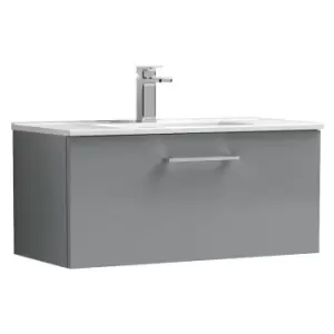 Image of Arno Gloss Cloud Grey 800mm Wall Hung Single Drawer Vanity Unit with 18mm Profile Basin - ARN1325B - Cloud Grey - Nuie