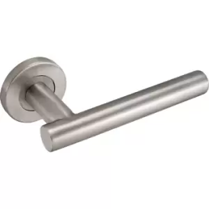 Image of Eclipse Petra Lever On Rose Door Handles Satin (Pair) in Silver Stainless Steel