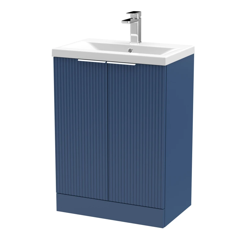 Image of Balterley Fluted Front Floor Standing 2 Door Vanity Basin Unit 600mm, Satin Blue Blue Unisex