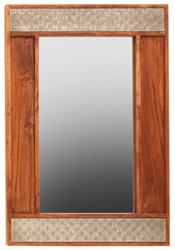 Image of Orsina Boho Acacia Wood Wall Mirror in Natural Natural Unisex