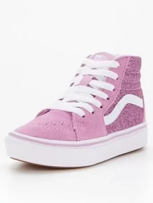 Image of Vans UY ComfyCush SK8-Hi Glitter Plimsolls, Pink, Size 1